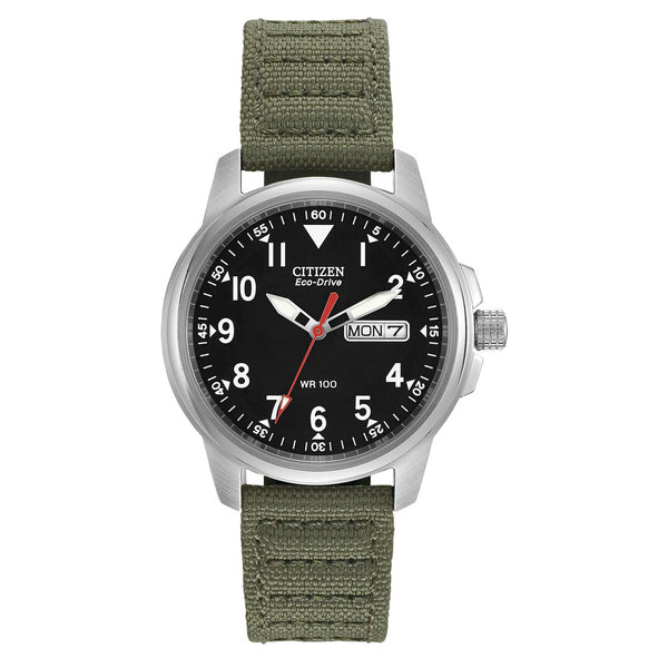 Citizen Eco-Drive Garrison Watch with Black Dial and Green Strap #BM8180-03E
