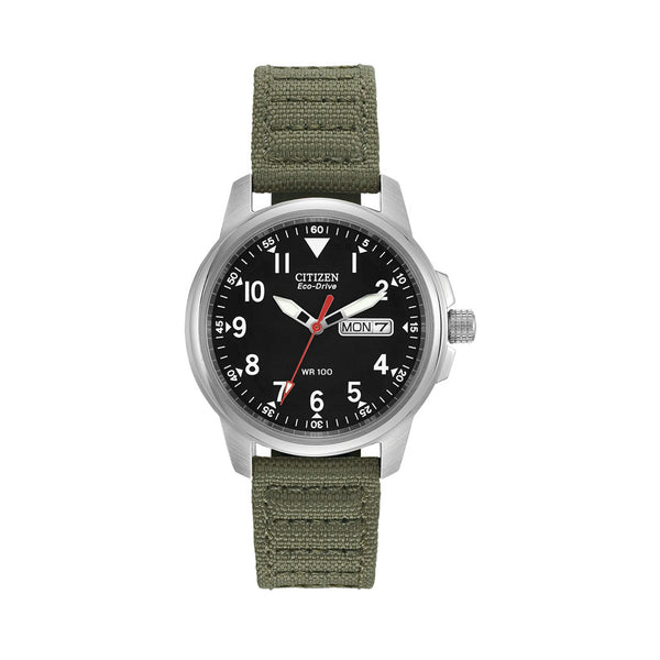 Citizen Eco-Drive Garrison Watch with Black Dial and Green Strap #BM8180-03E
