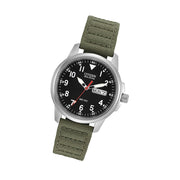 Citizen Eco-Drive Garrison Watch with Black Dial and Green Strap #BM8180-03E