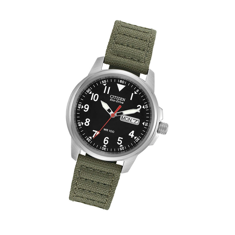 Citizen Eco-Drive Garrison Watch with Black Dial and Green Strap #BM8180-03E