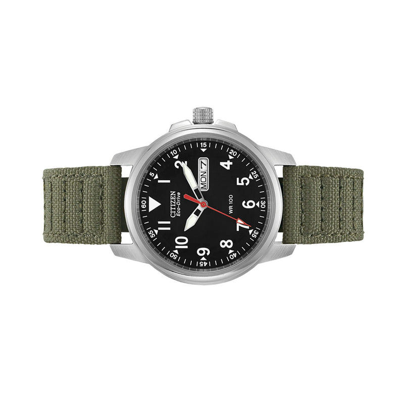 Citizen Eco-Drive Garrison Watch with Black Dial and Green Strap #BM8180-03E