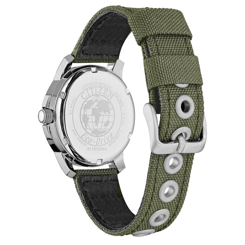 Citizen Eco-Drive Garrison Watch with Black Dial and Green Strap #BM8180-03E