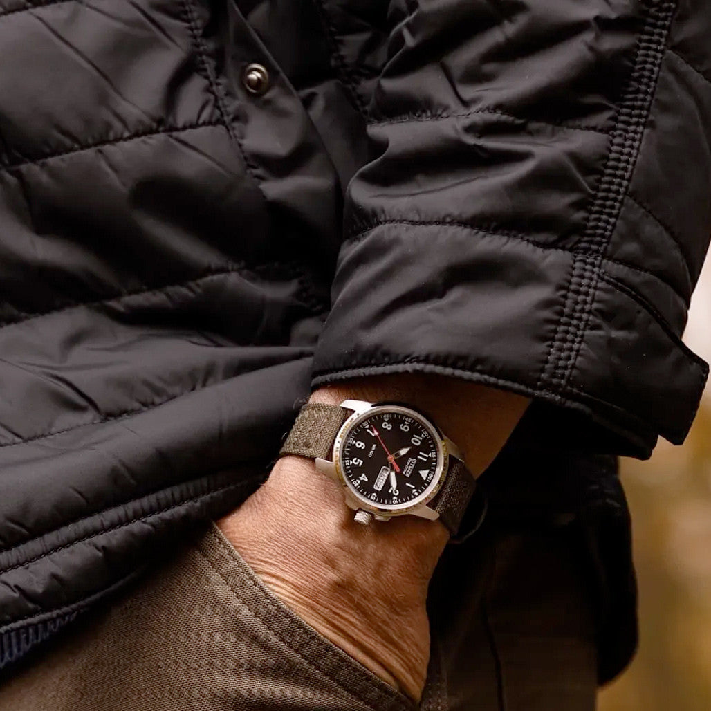 Citizen Eco-Drive Garrison Watch with Black Dial and Green Strap
