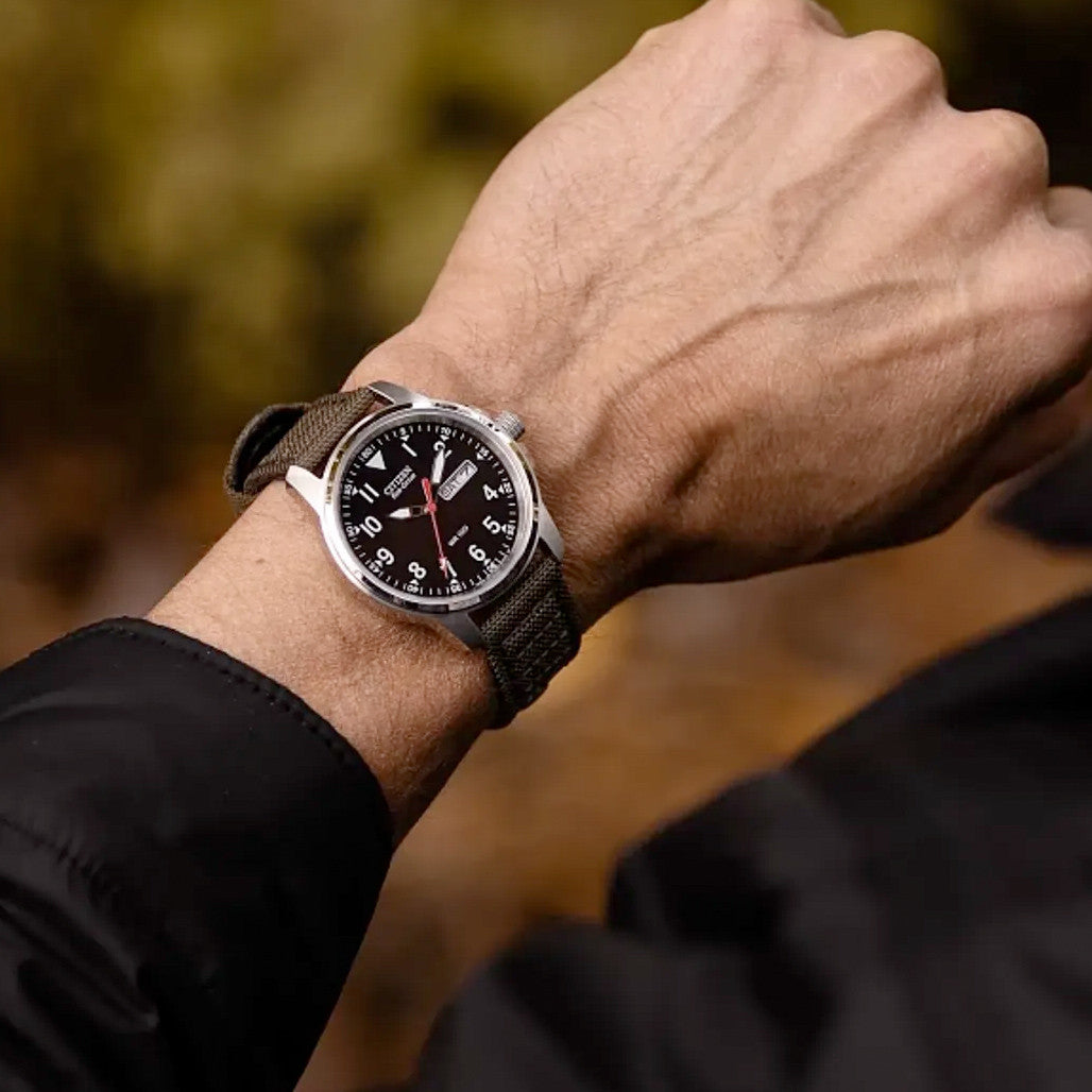 Citizen Eco-Drive Garrison Watch with Black Dial and Green Strap
