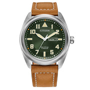 Citizen Eco-Drive Garrison Titanium Watch with Green Dial and Leather Strap #BM8560-02X zoom