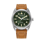 Citizen Eco-Drive Garrison Titanium Watch with Green Dial and Leather Strap #BM8560-02X