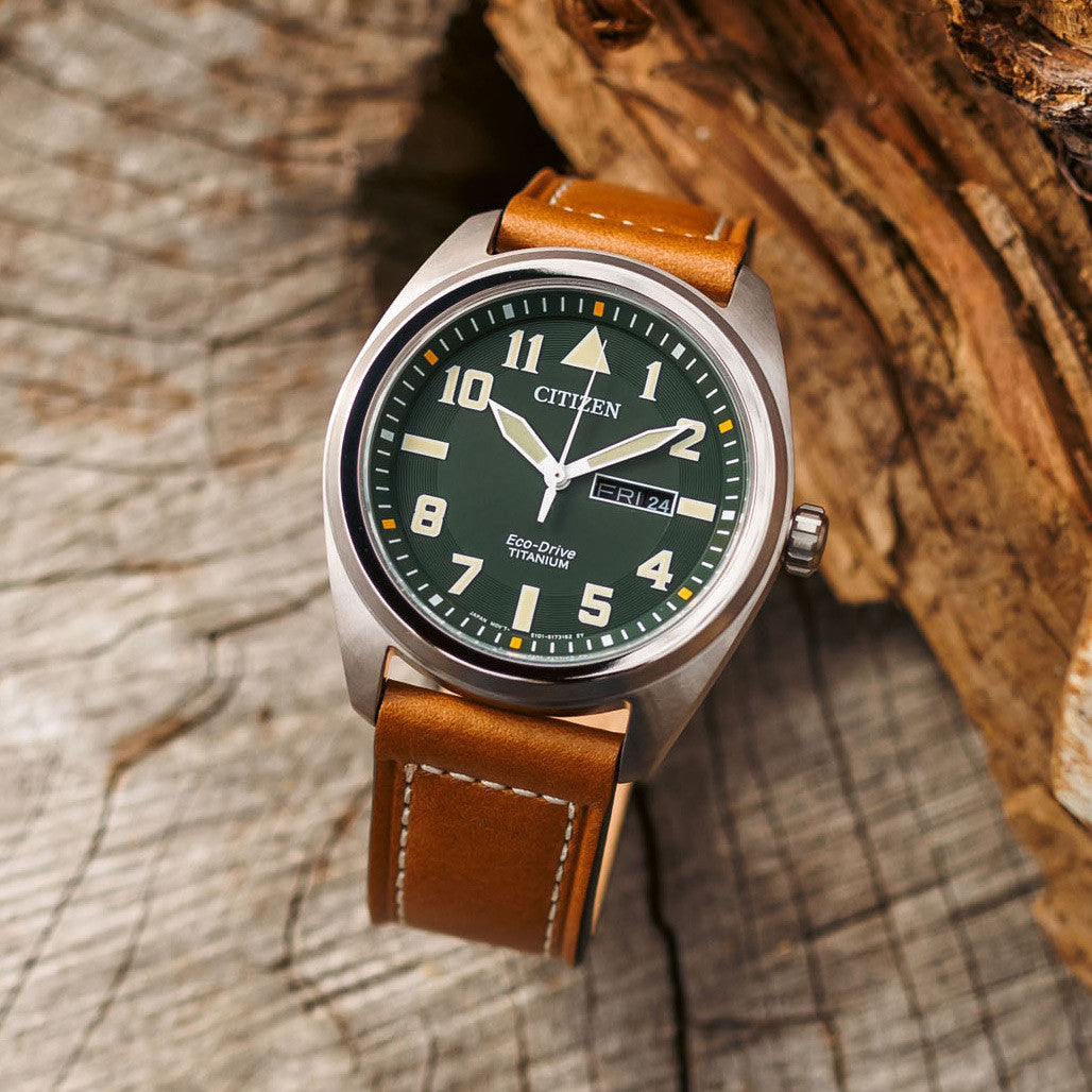 Citizen Eco-Drive Garrison Titanium Watch with Green Dial and