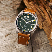Citizen Eco-Drive Garrison Titanium Watch with Green Dial and Leather Strap #BM8560-02X lifestyle