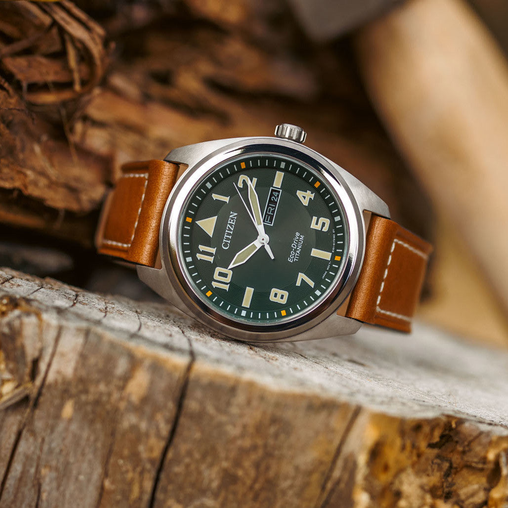 Citizen Eco-Drive Garrison Titanium Watch with Green Dial and