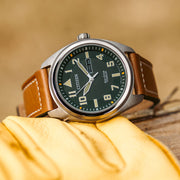 Citizen Eco-Drive Garrison Titanium Watch with Green Dial and Leather Strap #BM8560-02X lifestyle
