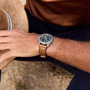 Citizen Eco-Drive Garrison Titanium Watch with Green Dial and Leather Strap #BM8560-02X wrist