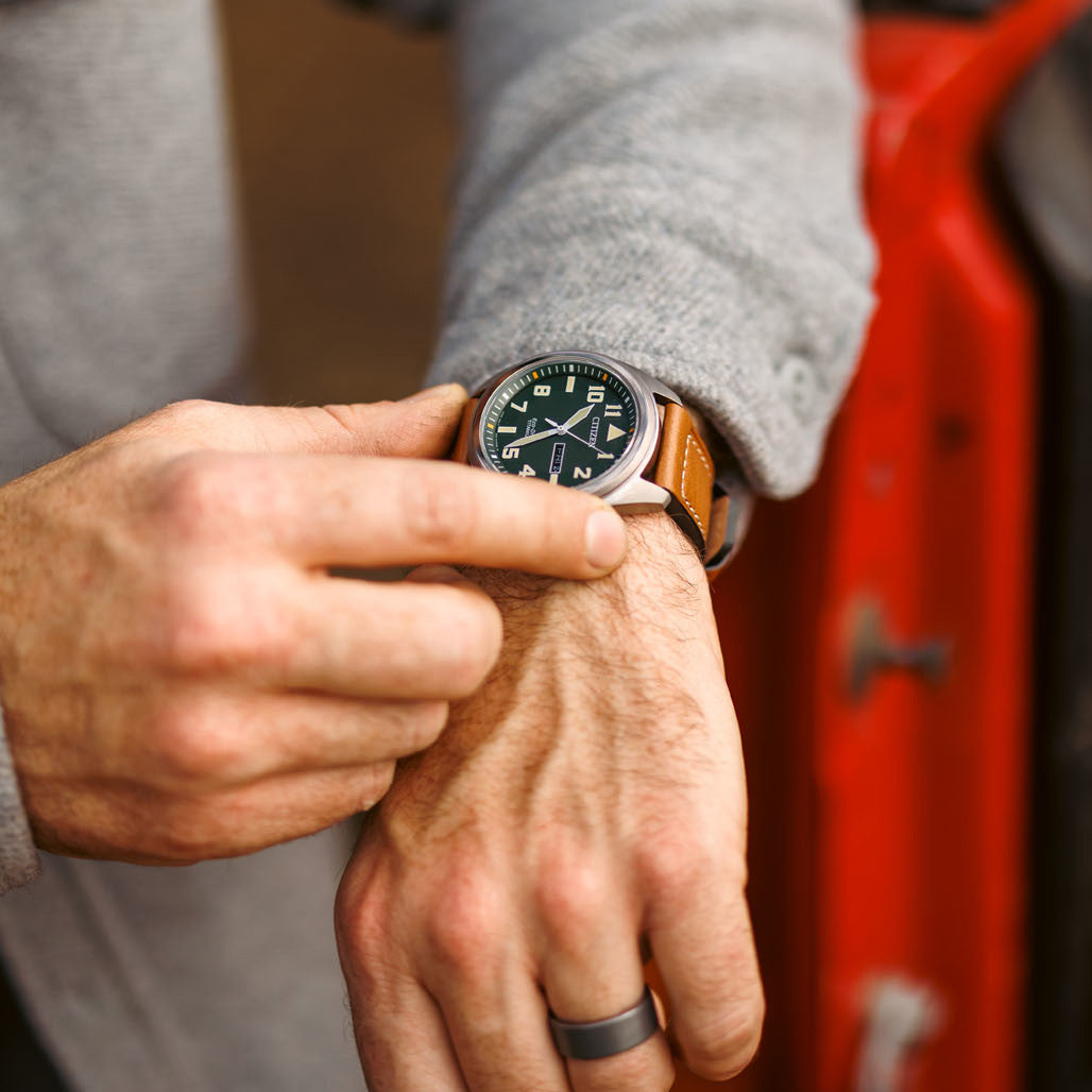 Citizen Eco-Drive Garrison Titanium Watch with Green Dial and
