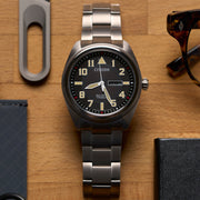 Citizen Eco-Drive Garrison Titanium Watch with Black Dial and Titanium Bracelet #BM8560-53E lifestyle