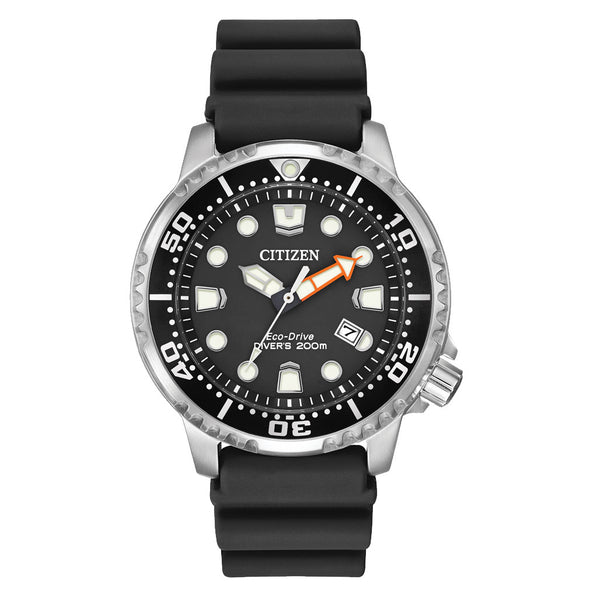 Citizen Eco-Drive Promaster Dive Watch with Black Dial and Rubber Strap #BN0150-28E zoom