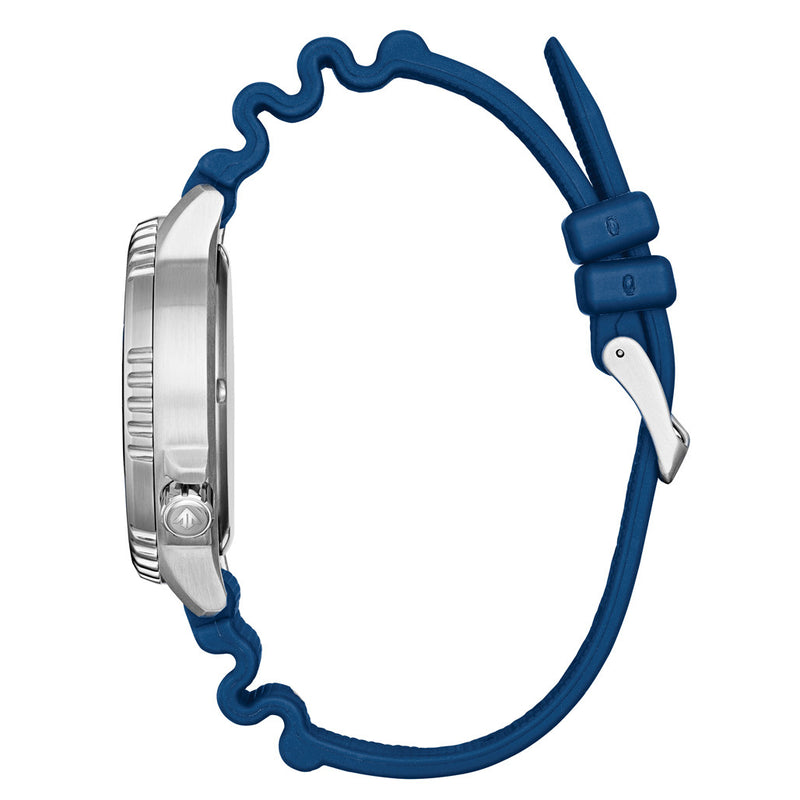 Citizen Eco-Drive Promaster Dive Watch with Blue Dial and Rubber Strap #BN0168-06L crown