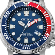 Citizen Eco-Drive Promaster Dive Watch with Blue Dial and Rubber Strap #BN0168-06L dial zoom