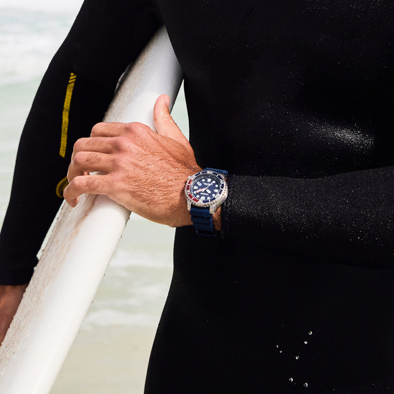 Citizen Eco-Drive Promaster Dive Watch with Blue Dial and Rubber Strap #BN0168-06L lifestyle