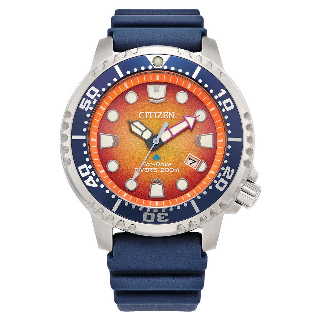 Citizen Eco-Drive Promaster Dive Watch with Orange Dial and Rubber