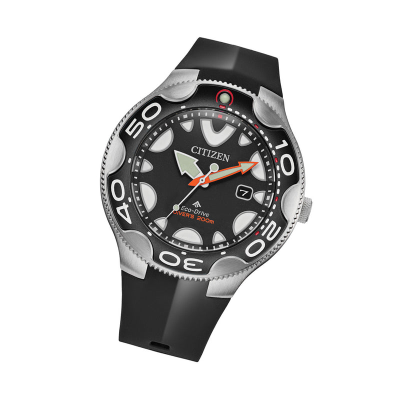 Citizen Eco-Drive Promaster Dive Watch "Orca" with Black Dial and Rubber Strap #BN0230-04E tilt