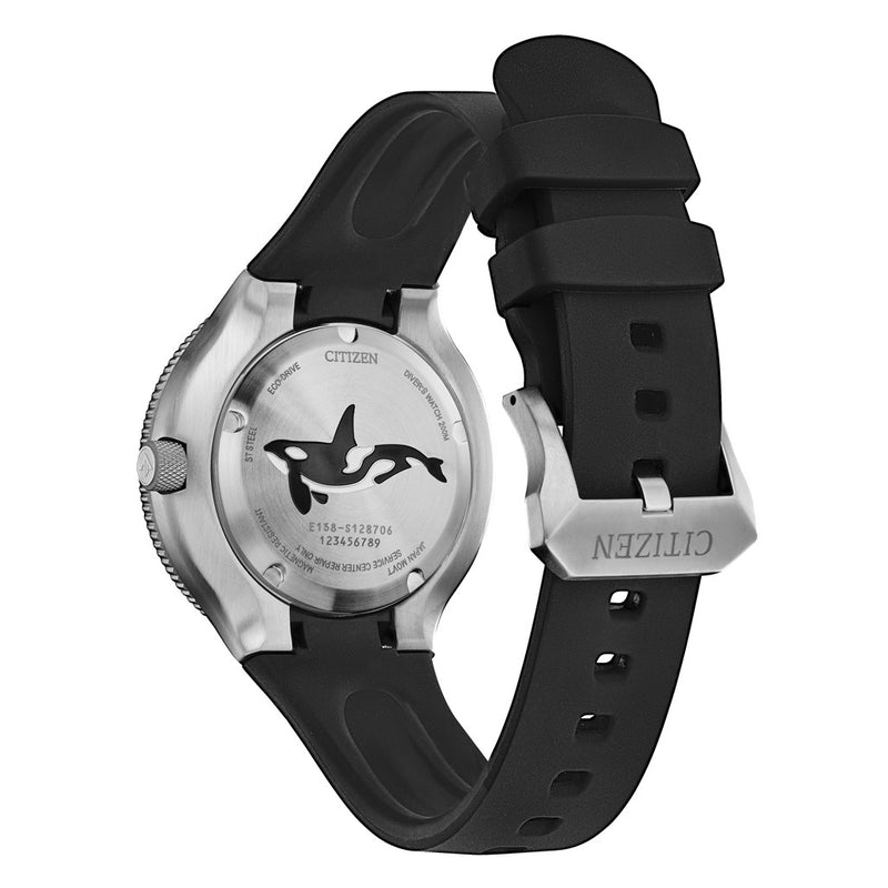 Citizen Eco-Drive Promaster Dive Watch "Orca" with Black Dial and Rubber Strap #BN0230-04E back