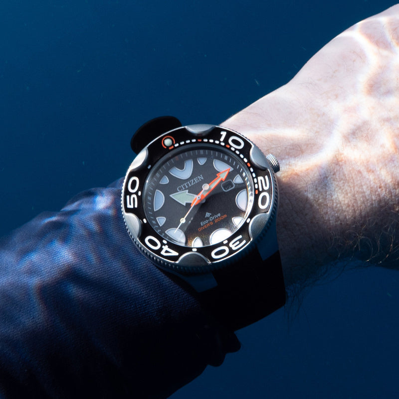 Citizen Eco-Drive Promaster Dive Watch "Orca" with Black Dial and Rubber Strap #BN0230-04E wrist