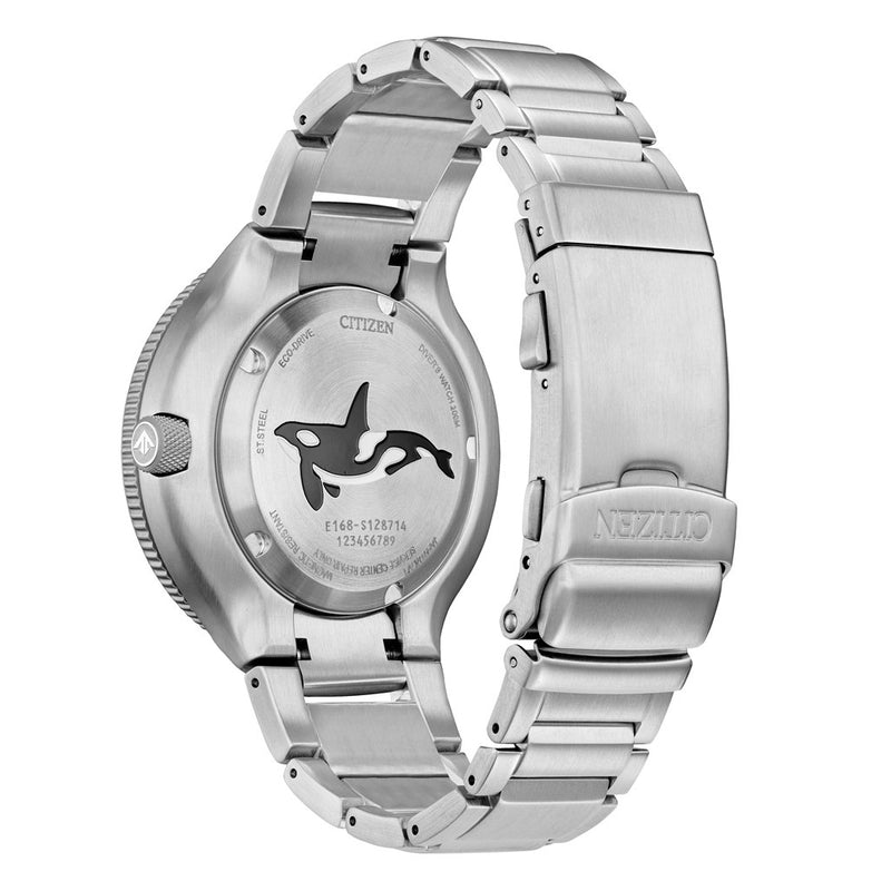 Citizen Eco-Drive Promaster Dive Watch "Orca" with Blue Dial and Stainless Steel Bracelet #BN0231-52L back