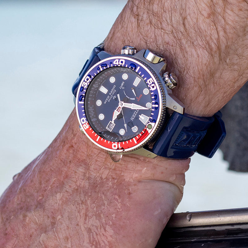 Citizen Promaster Aqualand Eco-Drive with Blue Dial and Depth Meter #BN2038-01L lifestyle