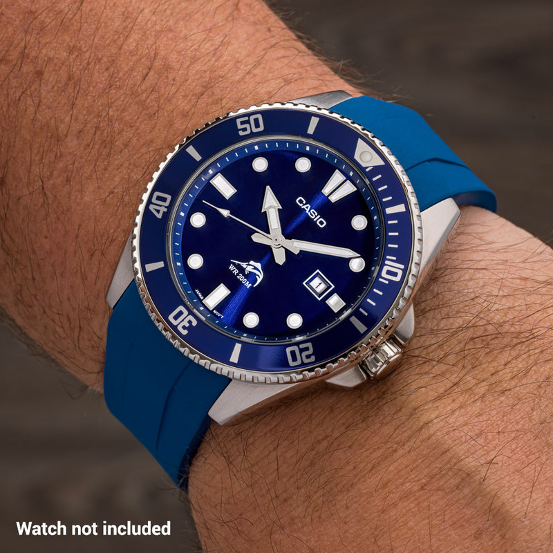 Islander 22mm Blue FKM Rubber Strap with Curved Ends for Casio Duro #BRAC-104