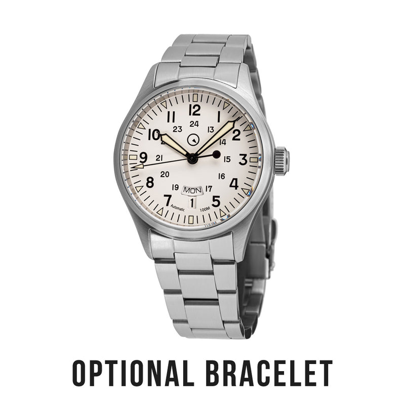 Islander ISL-129 "DAY-T" Automatic Field Watch with White Dial and Day-Date Lifestyle optional
