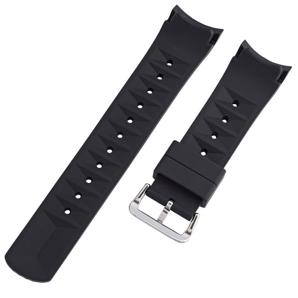 Islander 22mm Black Waffle FKM Rubber Strap with Curved Ends for SKX007 Cases #BRAC-64