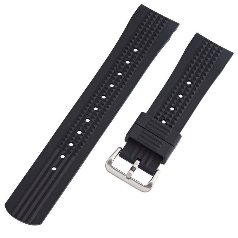 Islander 22mm Black Waffle FKM Rubber Strap with Curved Ends for SKX007 Cases #BRAC-64
