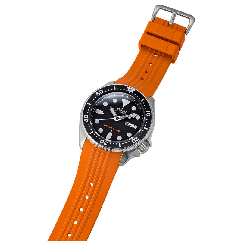 Islander 22mm Orange Waffle FKM Rubber Strap with Curved Ends for SKX007 Cases #BRAC-66 watch