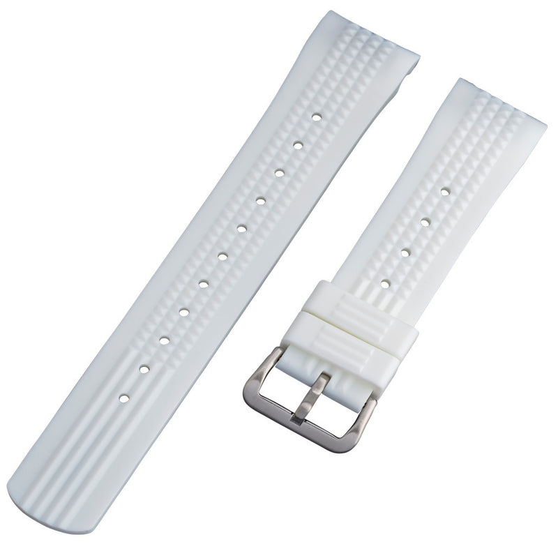 Islander 22mm Pure White Waffle FKM Rubber Strap with Curved Ends for SKX007 Cases #BRAC-69