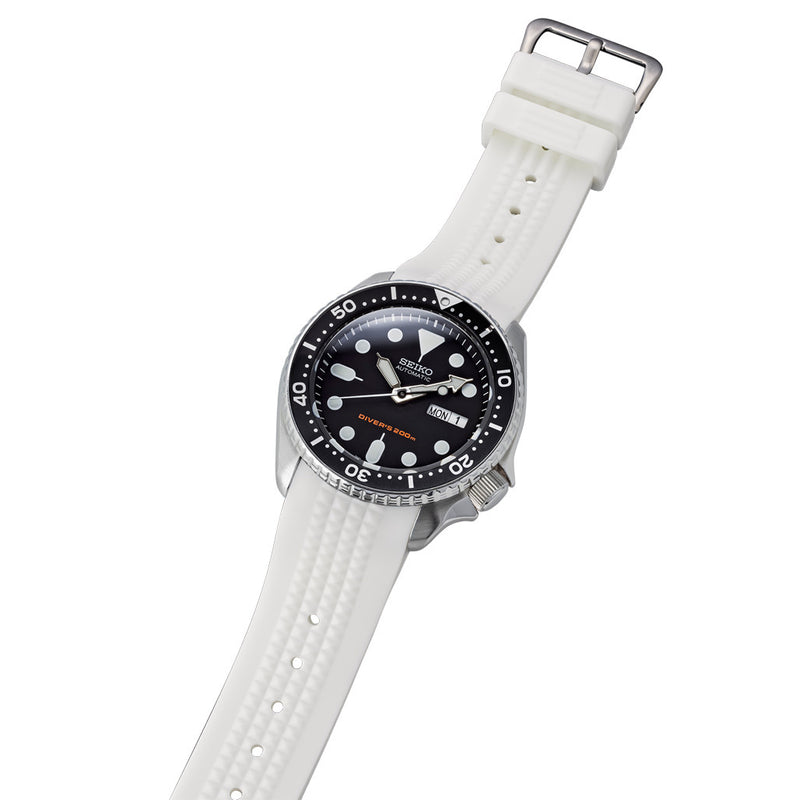 Islander 22mm Pure White Waffle FKM Rubber Strap with Curved Ends for SKX007 Cases #BRAC-69 watch