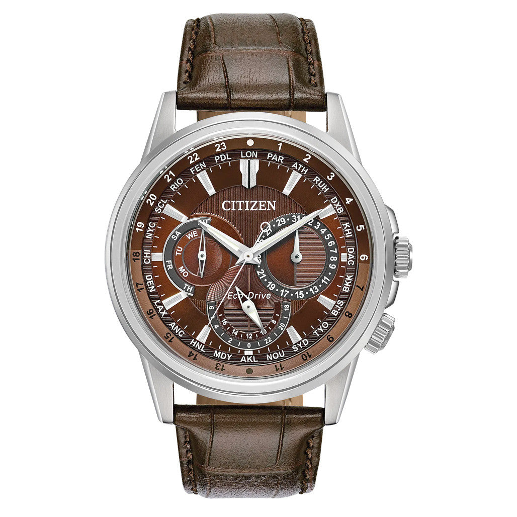 海外限定シチズン エコドライブ カレンダー BU2020-29X Citizen Calendrier 44mm Eco-Drive World Time Watch with Brown Dial
