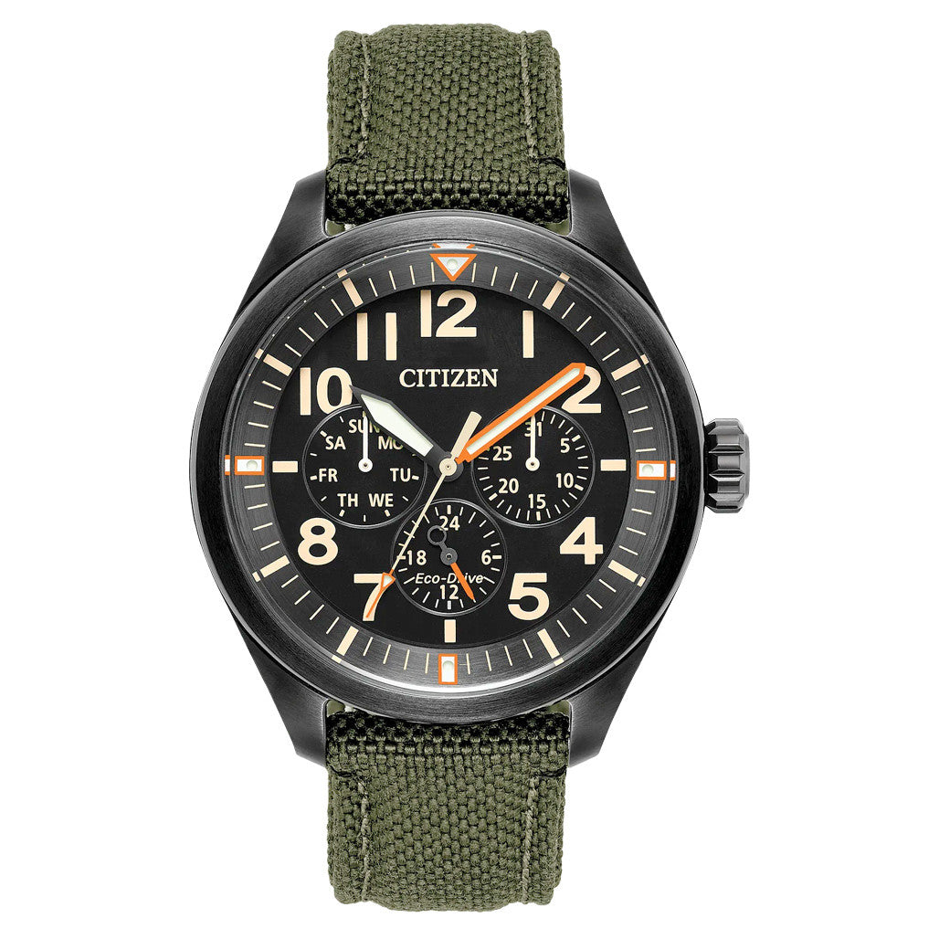 Citizen Eco-Drive Garrison Watch with Black Dial and Green Cordura