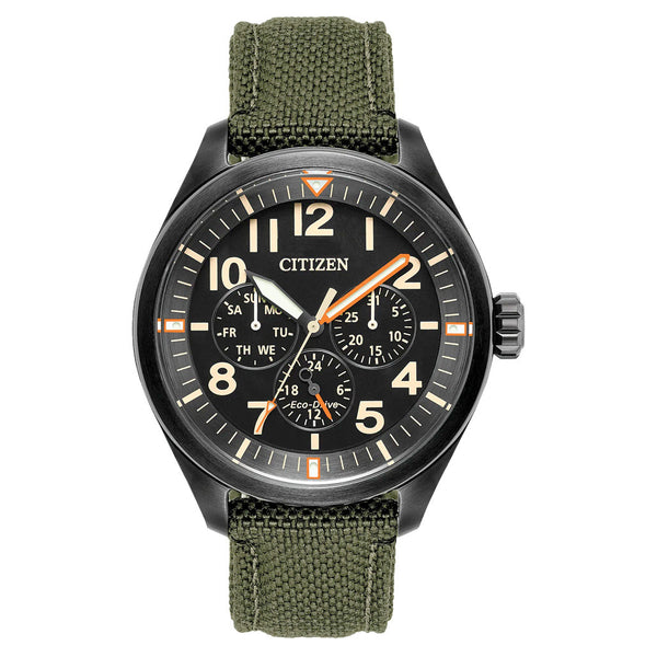 Citizen Eco-Drive Garrison Watch with Black Dial and Green Cordura
