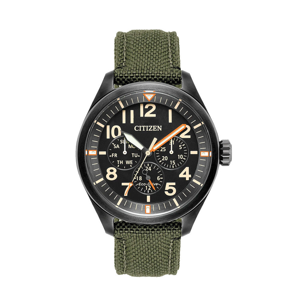 Citizen Eco-Drive Garrison Watch with Black Dial and Green Cordura