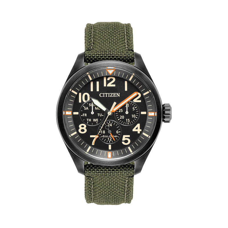Citizen Eco-Drive Garrison Watch with Black Dial and Green Cordura Strap #BU2055-16E