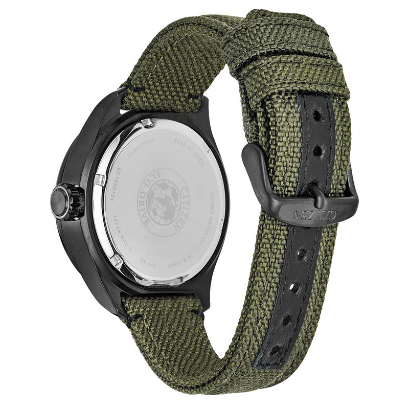 Citizen Eco-Drive Garrison Watch with Black Dial and Green Cordura Strap #BU2055-16E