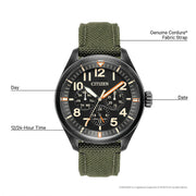 Citizen Eco-Drive Garrison Watch with Black Dial and Green Cordura Strap #BU2055-16E