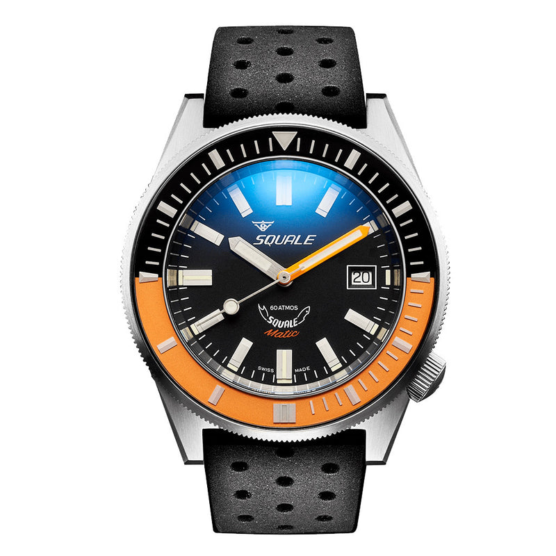 Squale Matic 600 meter Swiss Automatic Dive watch with Black Dial and Black-Orange Bezel #Matic-Black-OJ Zoom
