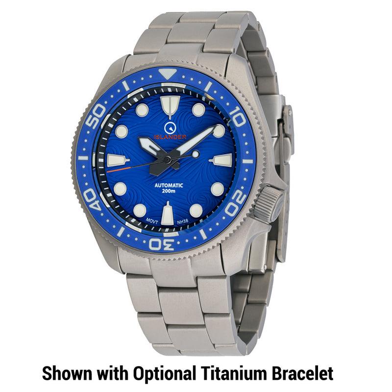 Islander Sands Point Titanium Diver with Blue Wave Dial #ISL-159 optional bracelet