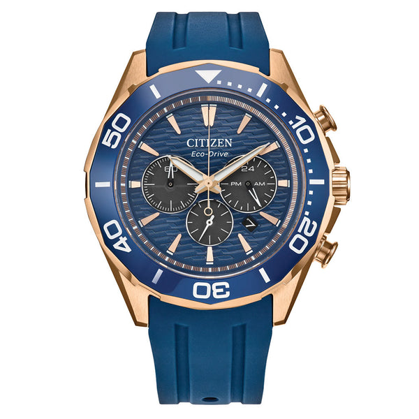 Citizen Endeavor Eco-Drive Chronograph Rose Goldtone with Blue Dial #CA4733-00L