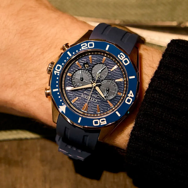 Citizen Endeavor Eco-Drive Chronograph Rose Goldtone with Blue Dial #CA4733-00L