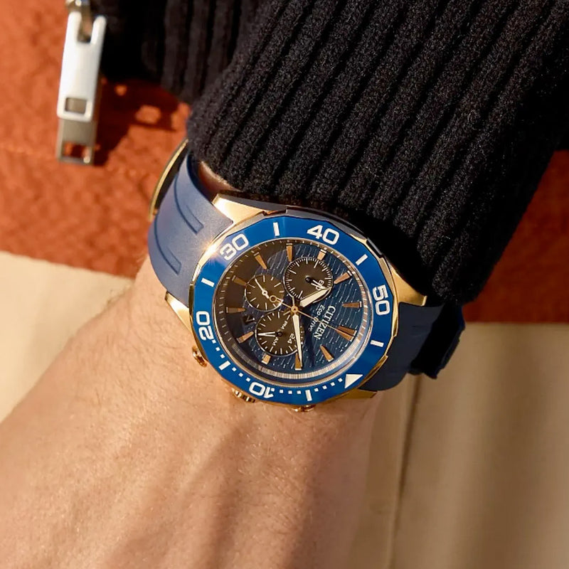Citizen Endeavor Eco-Drive Chronograph Rose Goldtone with Blue Dial #CA4733-00L