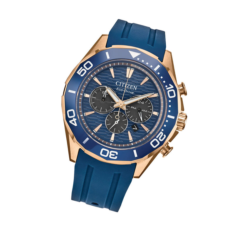 Citizen Endeavor Eco-Drive Chronograph Rose Goldtone with Blue Dial #CA4733-00L