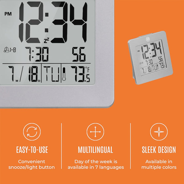 Marathon Desktop Clock with Calendar, Temperature, Alarm #CL030050-GG-00-NA