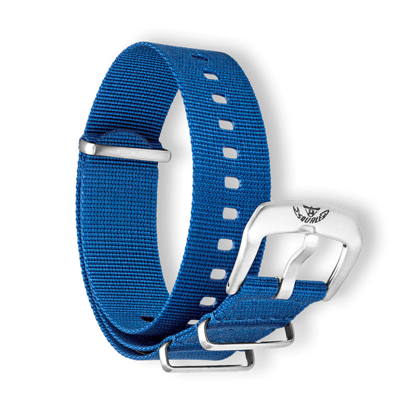 Squale OEM 22mm Blue Nylon Watch Strap #CNABLACC22 up