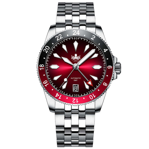 Phoibos Voyager GMT Automatic Watch with Red Dial #PY043D zoom